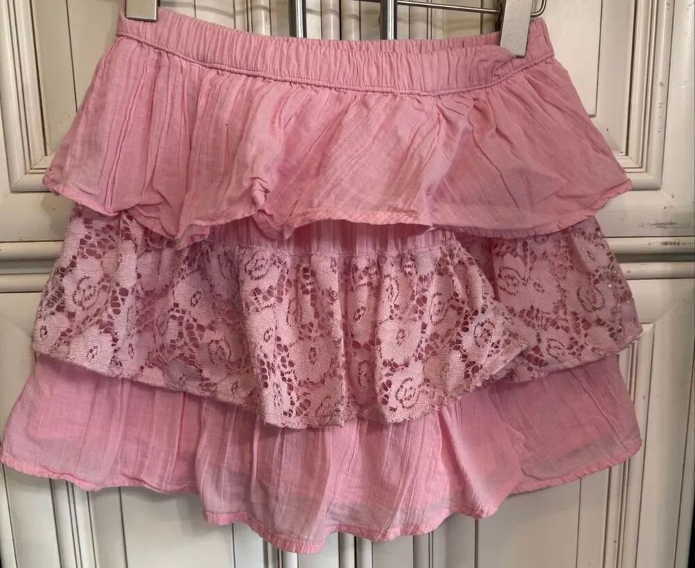 Abercrombie Kids Floral Lace Tiered Ruffled Mini Skort Skirt Pink Size 11/12